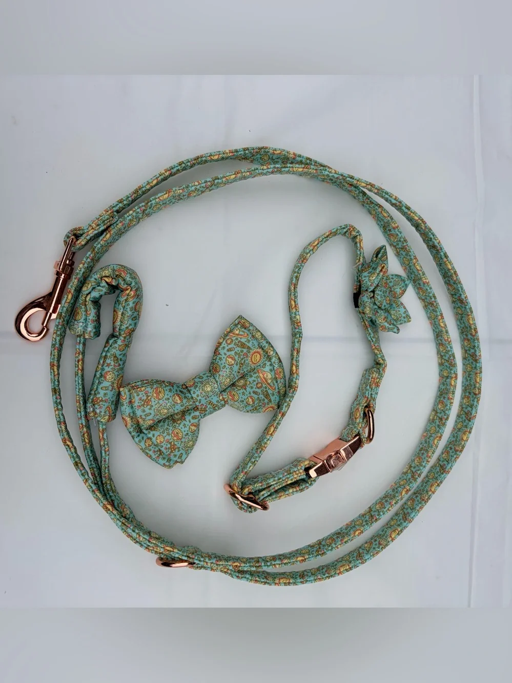 Floral Pastel Mint Pet Leash and Bow Tie Set